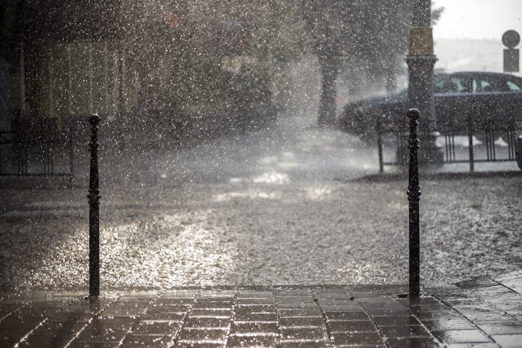 Rain on a city road