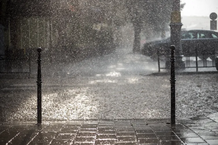 Rain on a city road