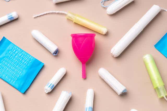 A variety of menstrual products.