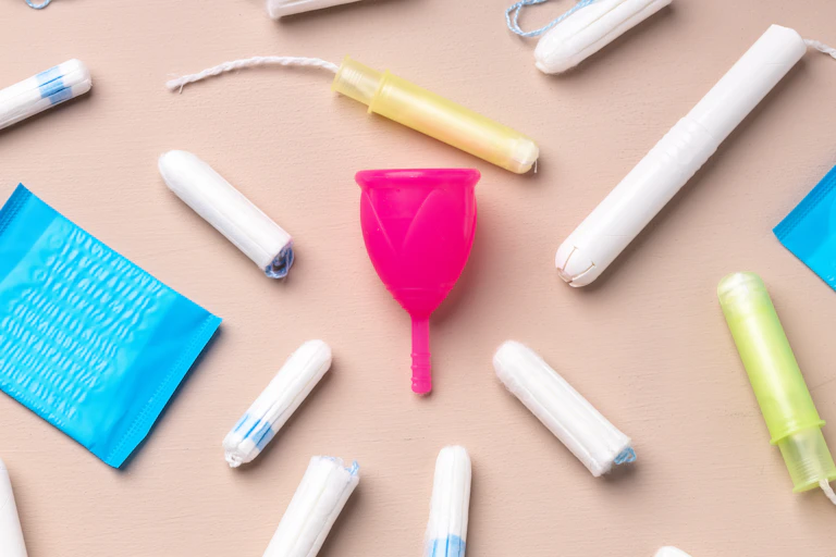 A variety of menstrual products.