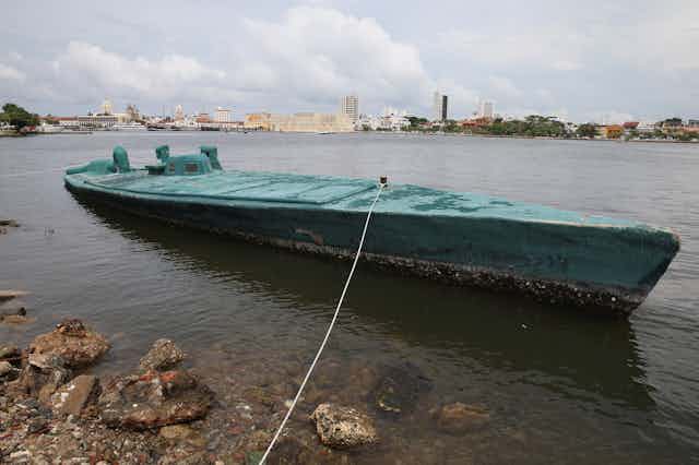 A narco-submarine which was carrying cocaine caught by the Columbian coast guard