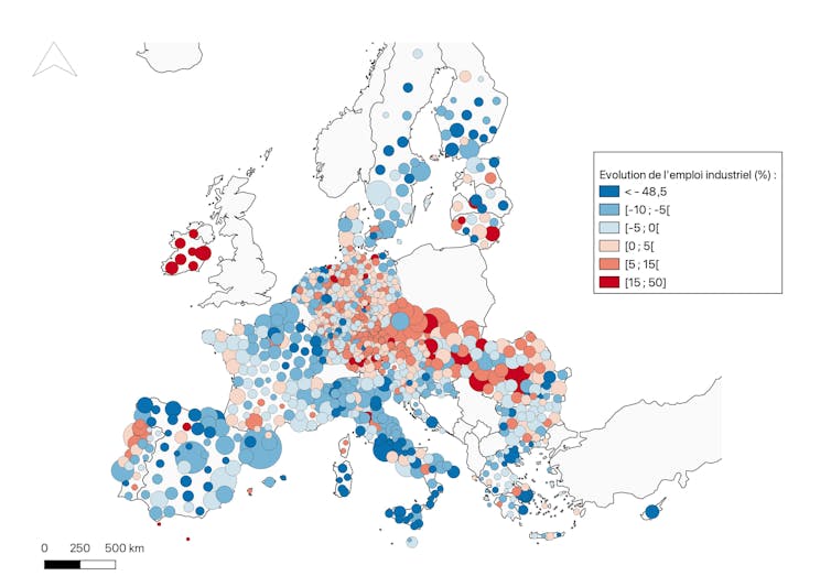 Carte 1 : Évolution de l’emploi industriel entre 2011 et 2016