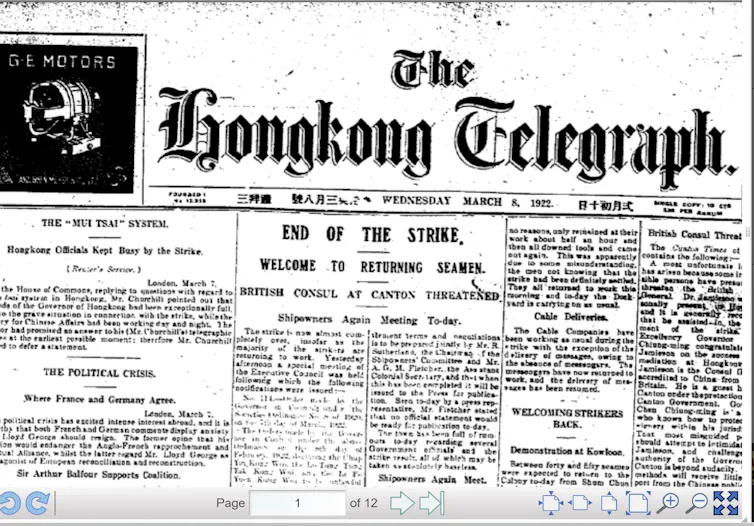 Tearout from HK Telegraph