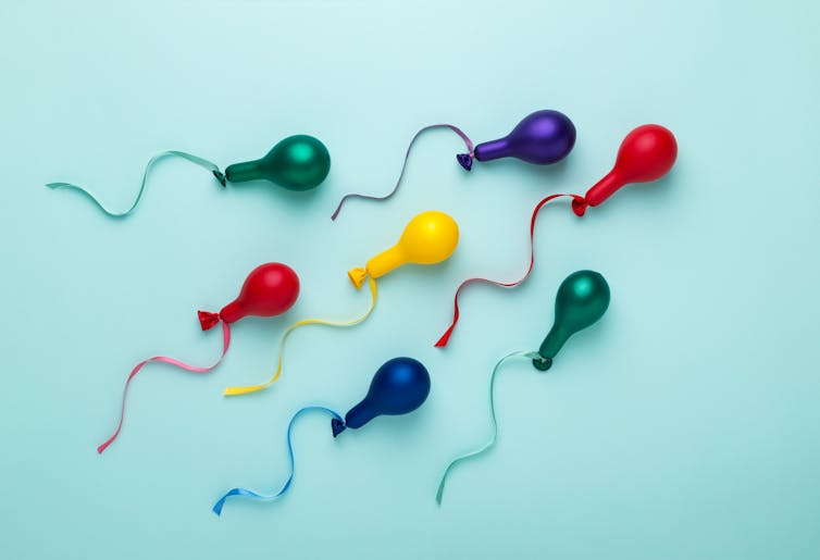 Little colourful balloons with ribbon