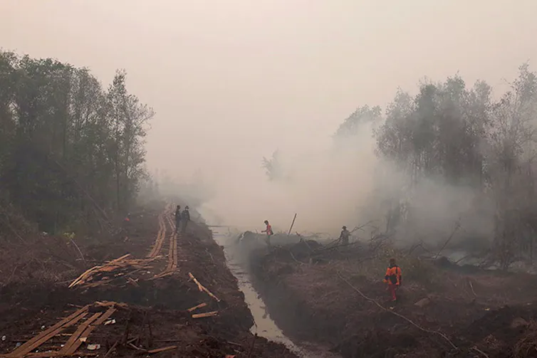 Smoke from wildfires hangs over the countryside.