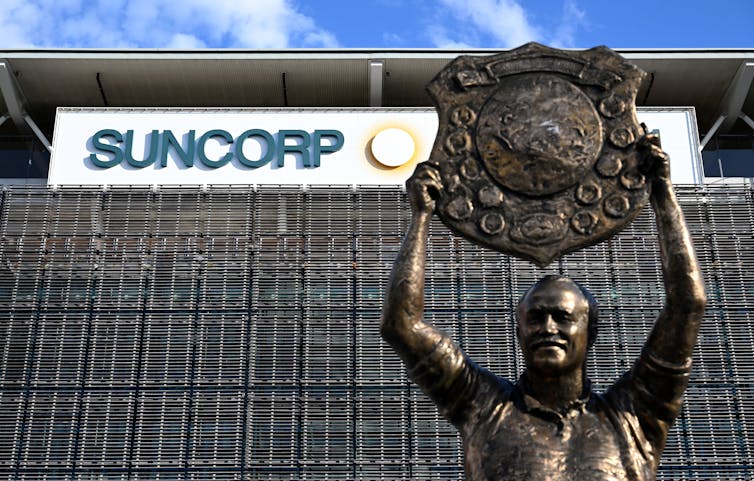 Brisbane's Suncorp Stadium, statue of Queensland rugby league legend Wally Lewis in foreground.
