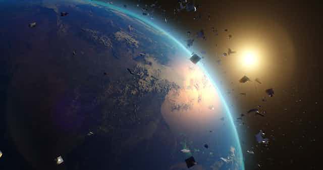 Image of space debris around Earth.