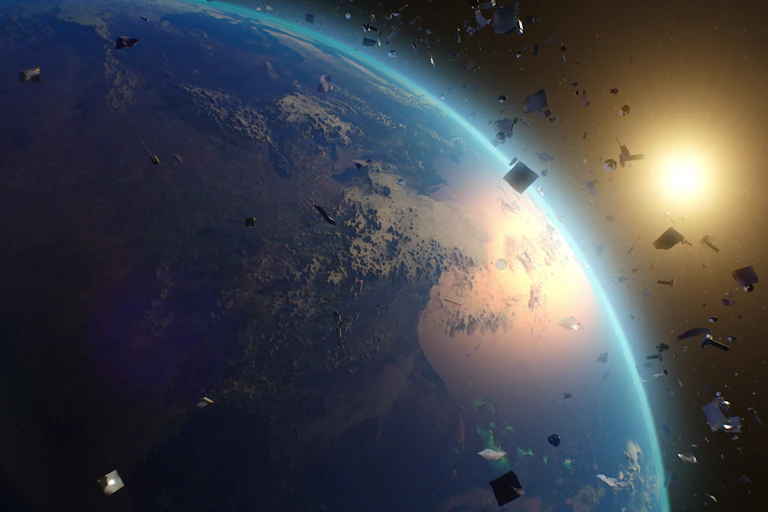 Image of space debris around Earth.