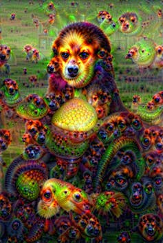 Imagen de la Gioconda con colores y efectos digitales y rostro de perro.