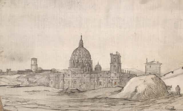 Sketch of St. Peter's Cathedral from the 1640s.