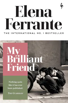 Book cover with two girls crouching by a car.