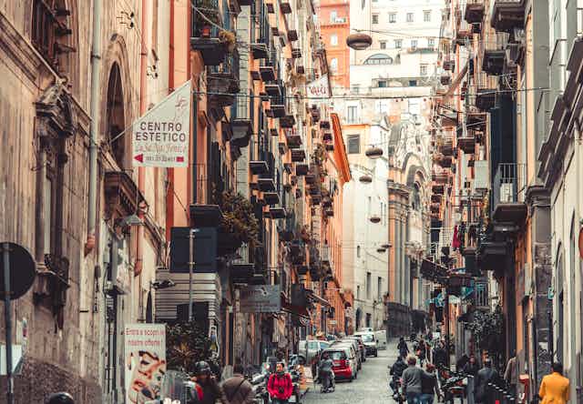 Naples city narrrow street 