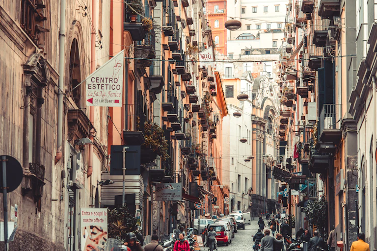 Naples city narrrow street