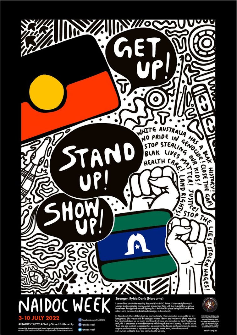 NAIDOC poster reads: Get up, stand up, show up.