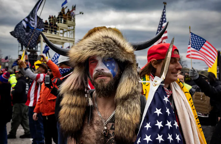 Man wearing hat with horns at riot in Washington D.C