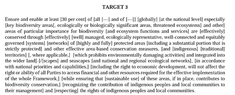 A screenshot of text from the draft CBD framework.