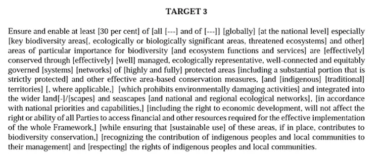 A screenshot of text from the draft CBD framework.