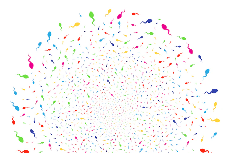 dessin de spermatozoïdes multicolores en cercle