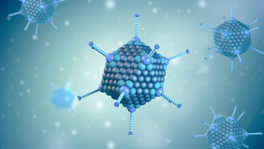 A digital illustration of what an adenovirus looks like.