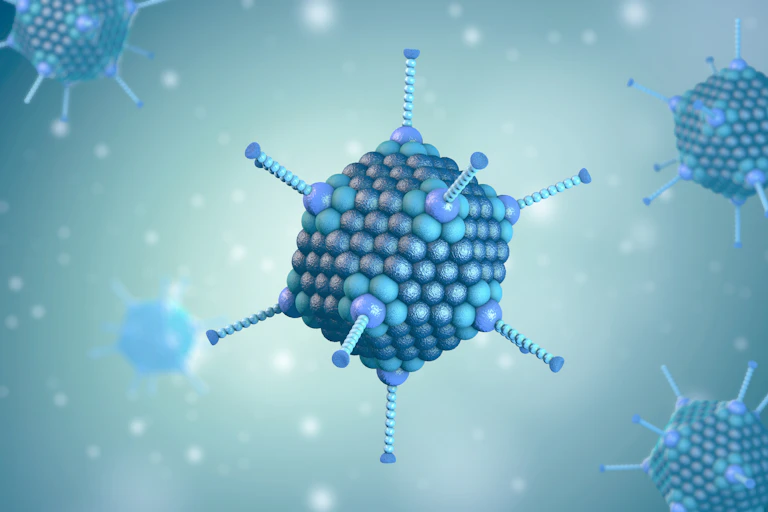 A digital illustration of what an adenovirus looks like.