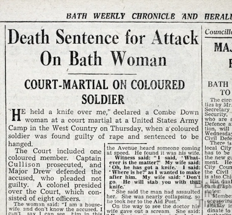 Tearout of article about the death sentence for US soldier Leroy Henry in 1943.