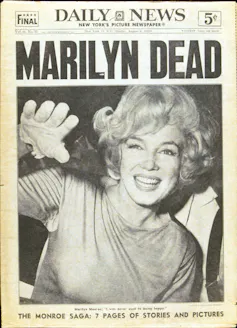 A newspaper front page announcing the death of Marilyn.
