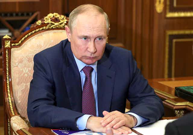 Russian President Vladimir Putin at a meeting in the Kremlin