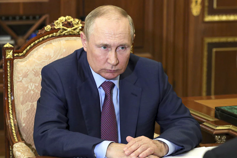 Russian President Vladimir Putin at a meeting in the Kremlin
