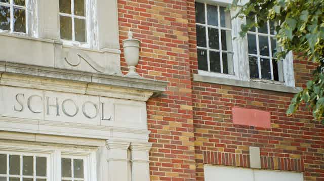 Front entrance of an old school. 