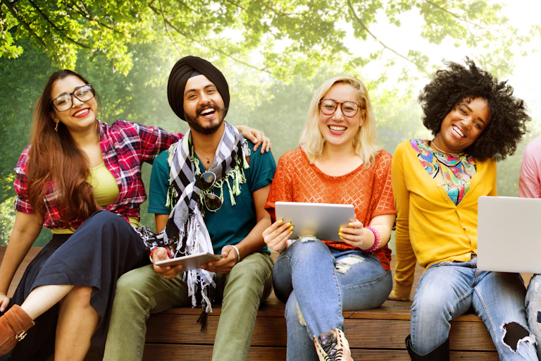 A row of students.
