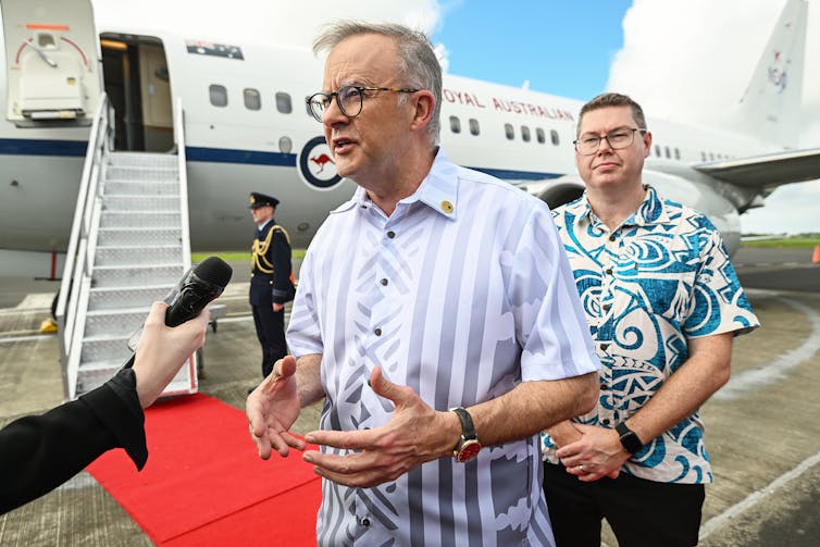 Anthony Albanese at airport in Suva