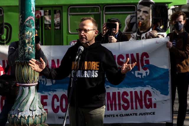 Adam Bandt speaking at a rallly