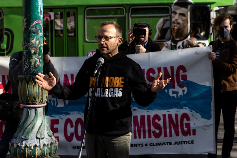 Adam Bandt speaking at a rallly