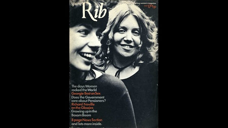 Magazine cover with two women.