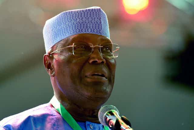 Nigerian former Vice President Atiku Abubakar speaks during the opposition Peoples Democratic Party's (PDP) primaries in Abuja, on May 28, 2022.