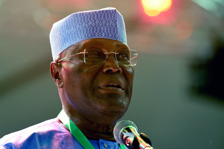 Nigerian former Vice President Atiku Abubakar speaks during the opposition Peoples Democratic Party's (PDP) primaries in Abuja, on May 28, 2022.