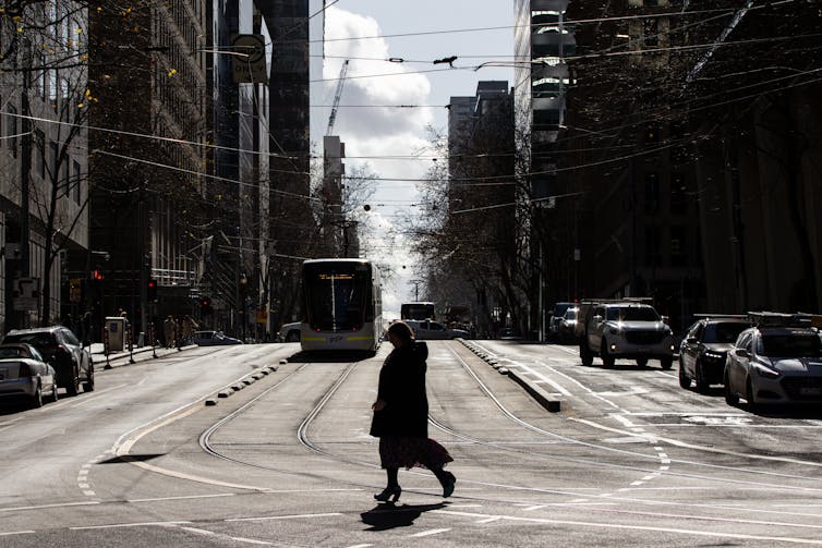 Person walking alone in the Melbourne CBD