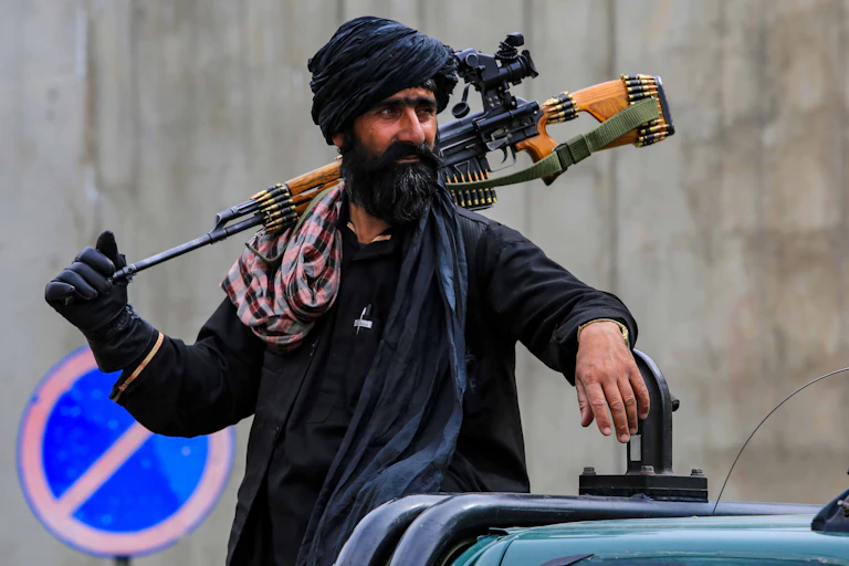 Taliban security stand guard in the neighborhood where a US drone strike killed the Al-Qaeda leader Ayman al-Zawahiri, in Kabul, Afghanistan, 02 August 2022.