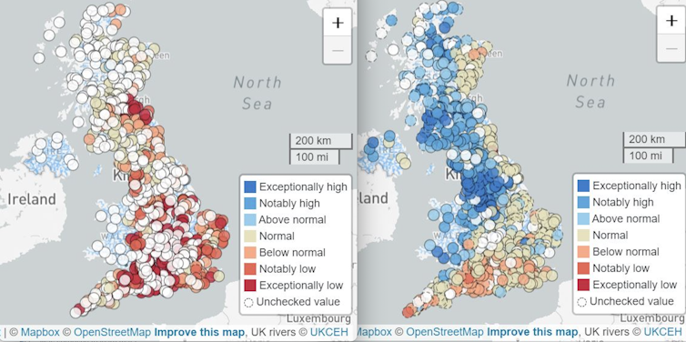 Two maps of the UK