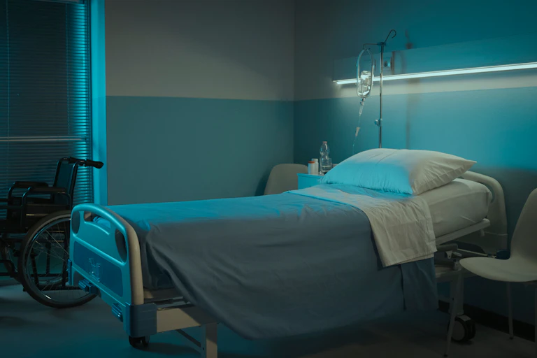 An empty hospital room.