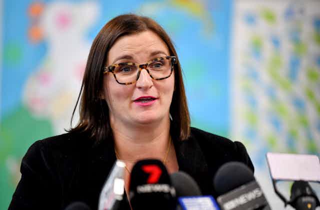NSW Education Minister Sarah Mitchell speaks at a press conference on August 1, 2022.