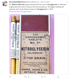 Tweet about Dr Murrell's experimentation with nitroglycerin