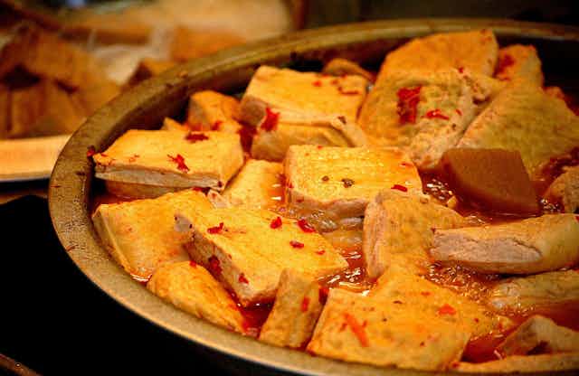 Soy tofu in a spicy dish.