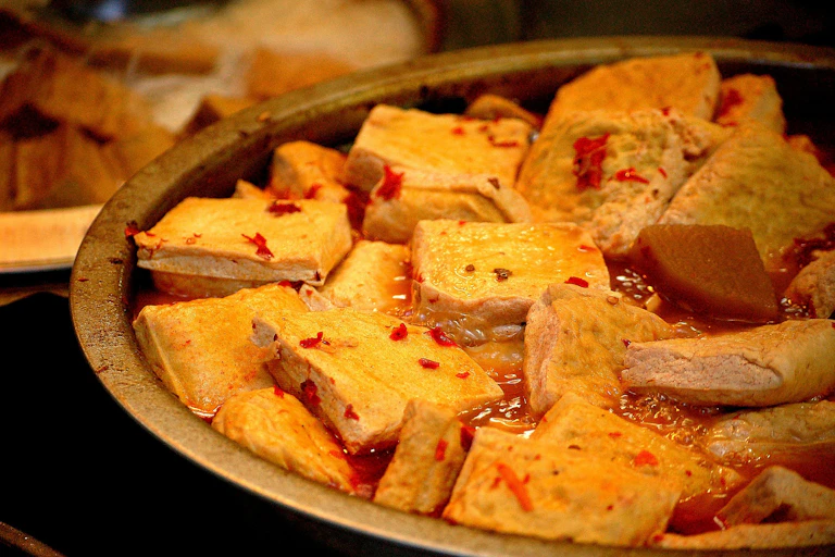 Soy tofu in a spicy dish.