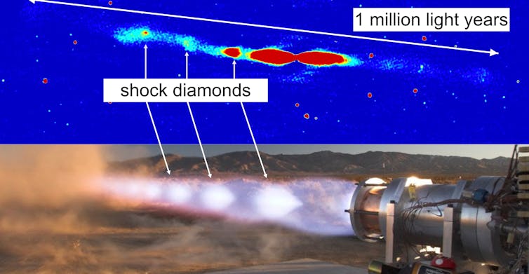 Visual similarities between the jet detected by astronomers, and the emissions from an engine