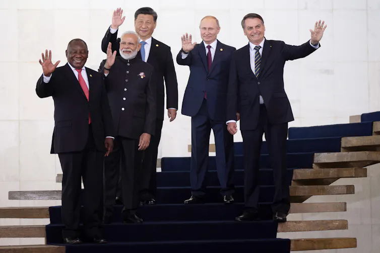 The leaders of the BRICS nations meeting in 2019
