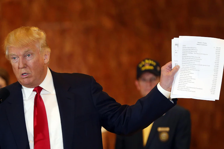 Photo of Trump holding papers