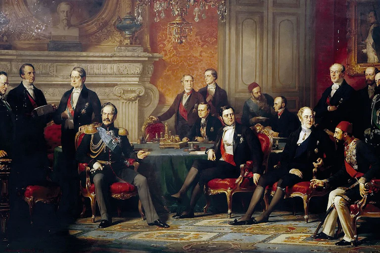 Tableau représetant une dizaine de ministres dans une salle de réunion