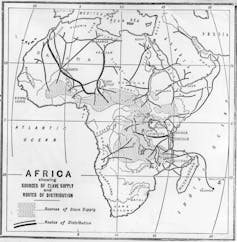 A map of Africa showing slave trade routes