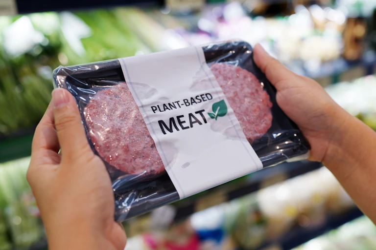 Plant based meat patties at the supermarket
